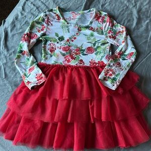 Posh Peanut Red Floral Long Sleeve Tiered Tulle Dress